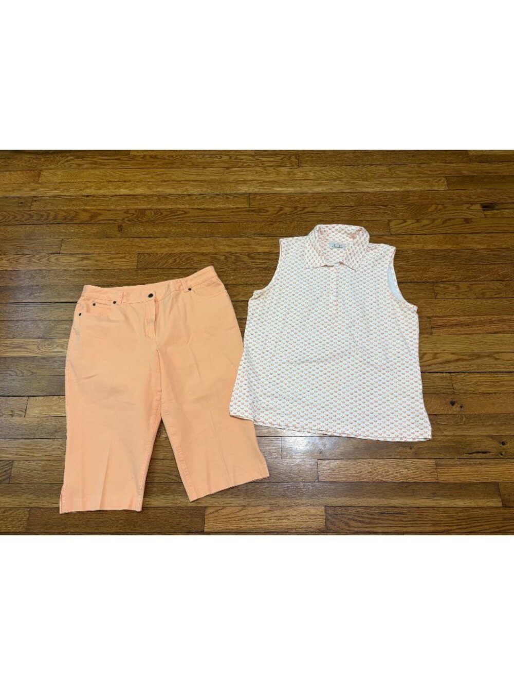 EP Pro Womens Golf Outfit Set Sleeveless Polo Sz Large Capri Pants Sz 14 Orange